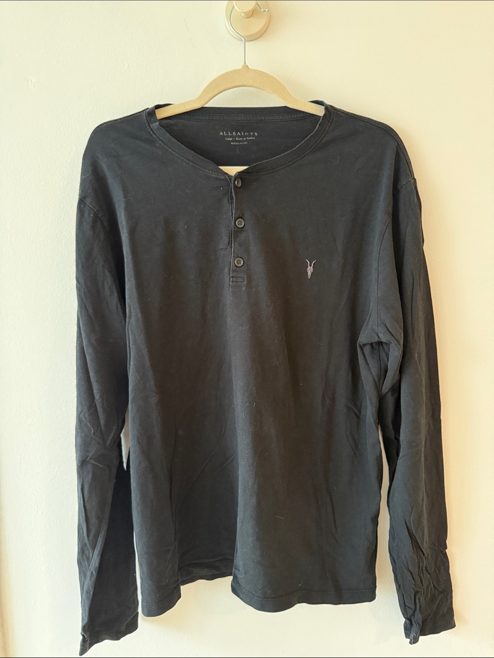 All Saints Men's Black Long-Sleeve Henley